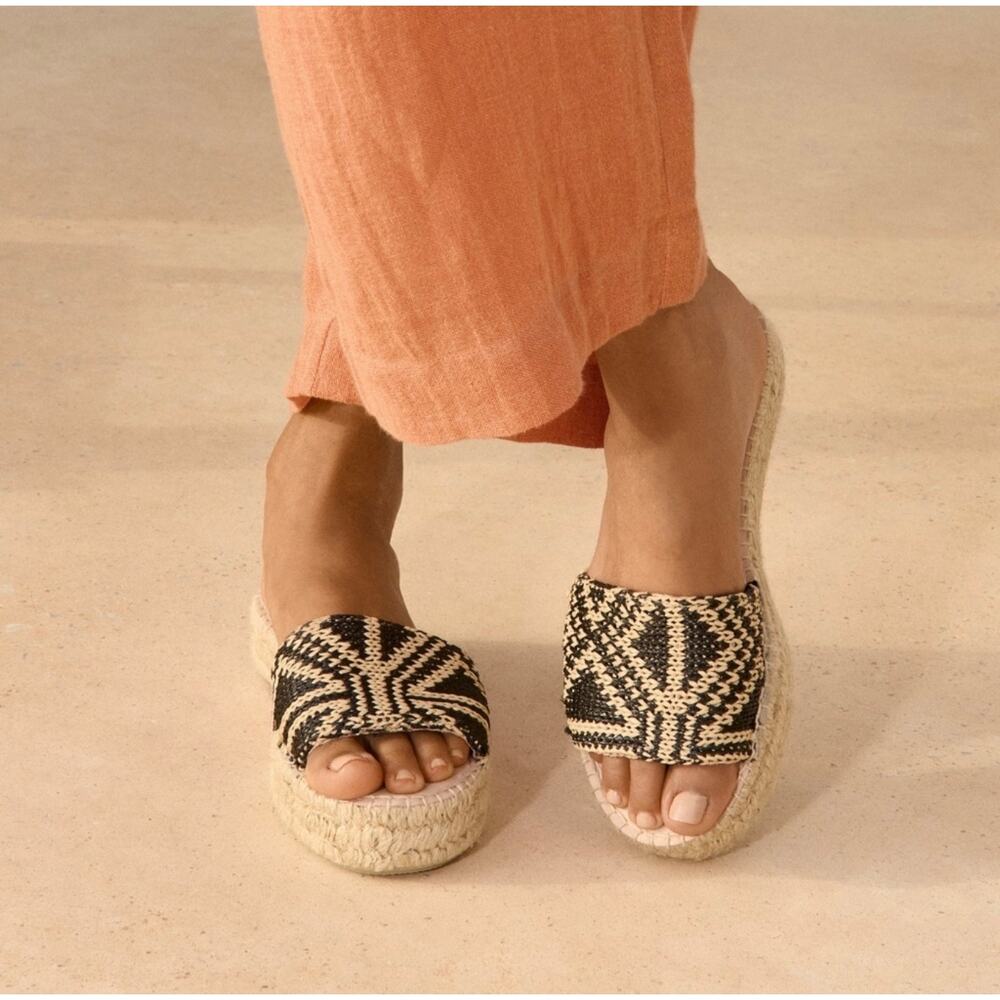 Manebi Yucatán Raffia Black Natural Double Soled Sandals 39 8.5
